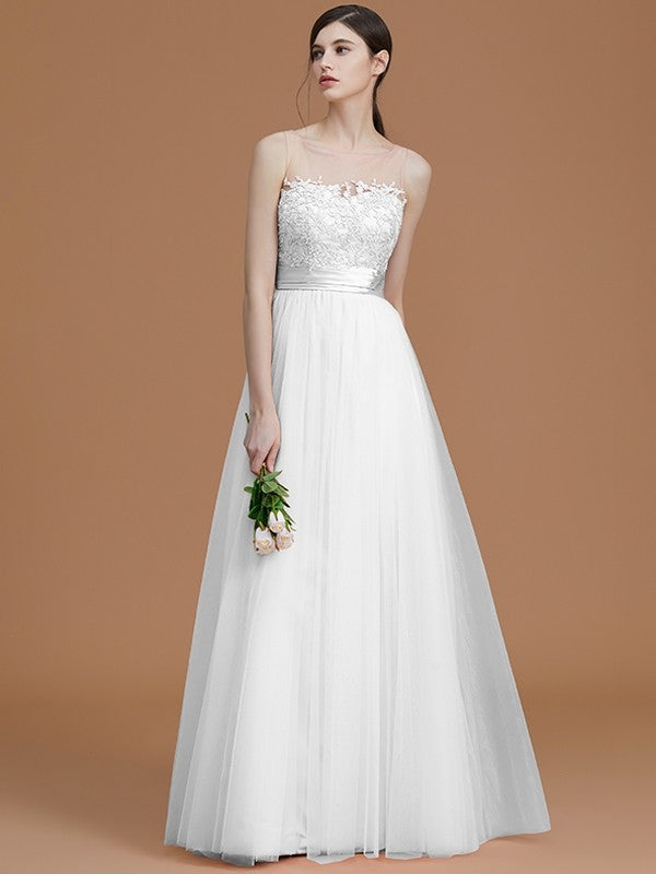 Modern Bateau Sleeveless Applique Tulle Bridesmaid Dresses