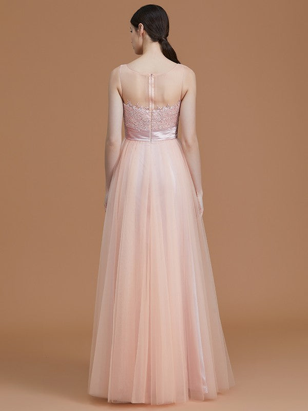 Modern Bateau Sleeveless Applique Tulle Bridesmaid Dresses