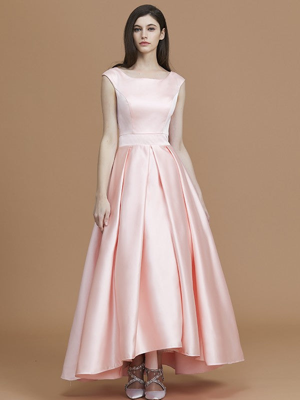 Modern Bateau Sleeveless Asymmetrical Ruffles Satin Bridesmaid Dresses