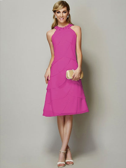 Modern Bateau Sleeveless Beading Short Chiffon Bridesmaid Dresses