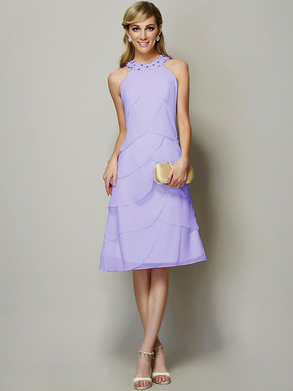 Modern Bateau Sleeveless Beading Short Chiffon Bridesmaid Dresses