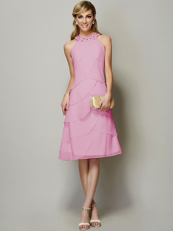 Modern Bateau Sleeveless Beading Short Chiffon Bridesmaid Dresses