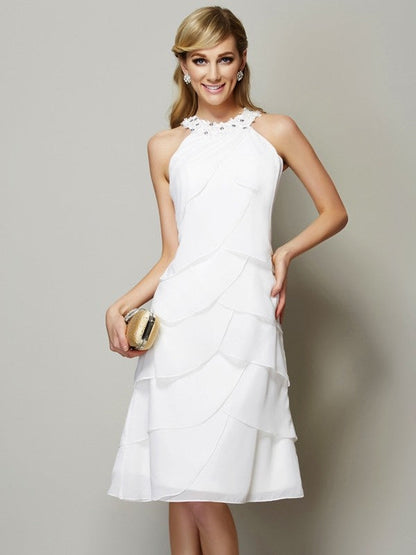 Modern Bateau Sleeveless Beading Short Chiffon Bridesmaid Dresses