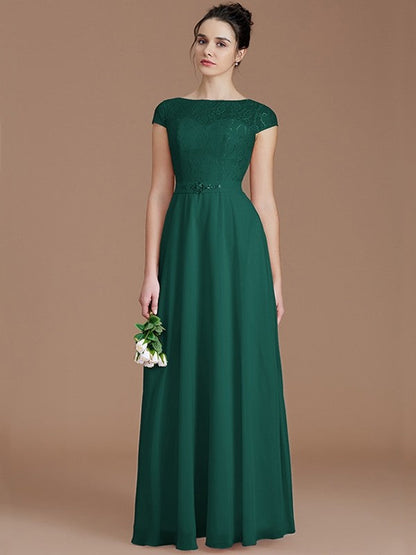 Modern Bateau Sleeveless Lace Chiffon Bridesmaid Dresses