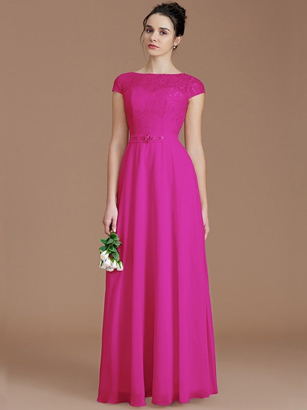 Modern Bateau Sleeveless Lace Chiffon Bridesmaid Dresses