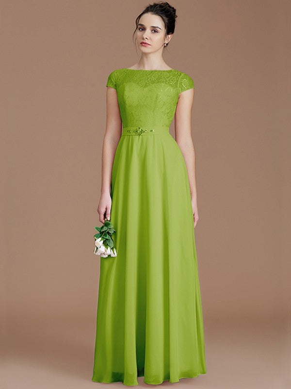 Modern Bateau Sleeveless Lace Chiffon Bridesmaid Dresses