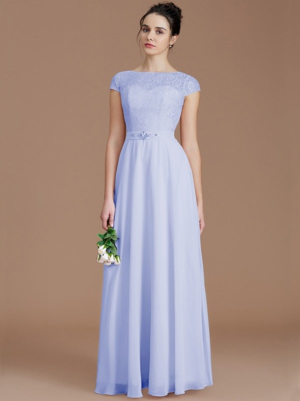 Modern Bateau Sleeveless Lace Chiffon Bridesmaid Dresses