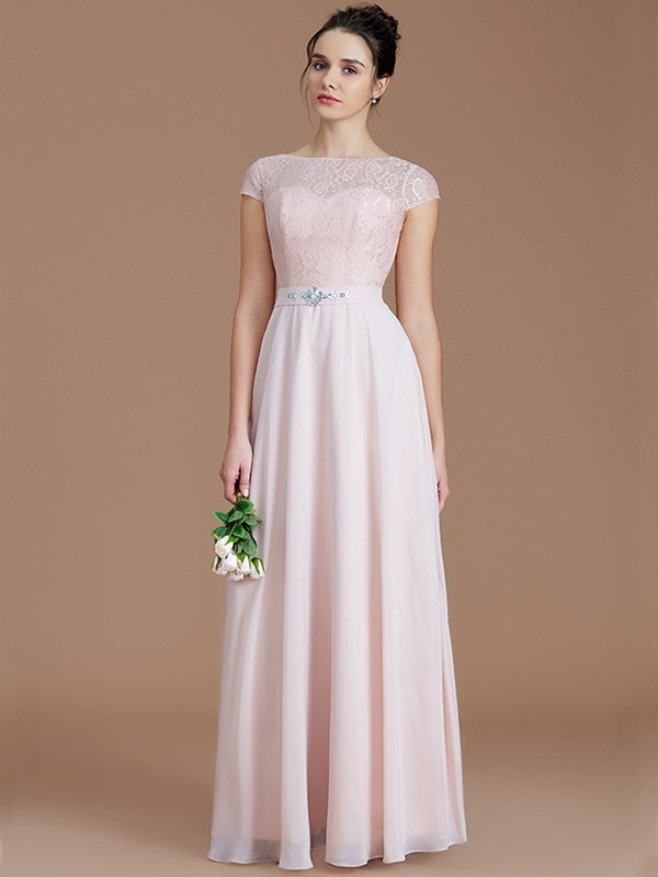 Modern Bateau Sleeveless Lace Chiffon Bridesmaid Dresses