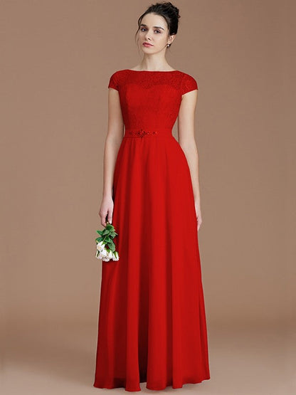 Modern Bateau Sleeveless Lace Chiffon Bridesmaid Dresses