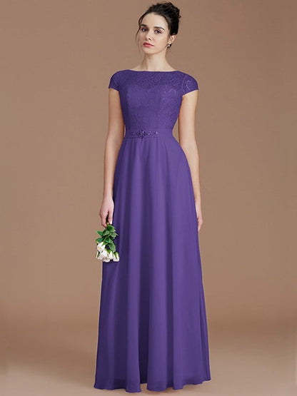 Modern Bateau Sleeveless Lace Chiffon Bridesmaid Dresses