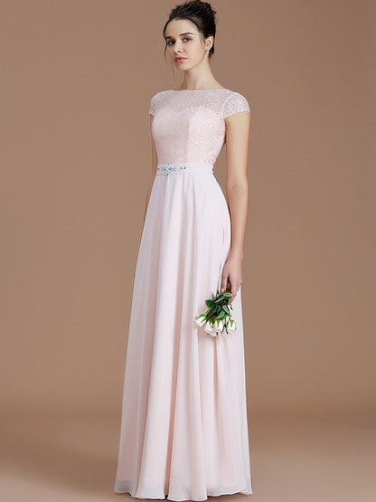 Modern Bateau Sleeveless Lace Chiffon Bridesmaid Dresses