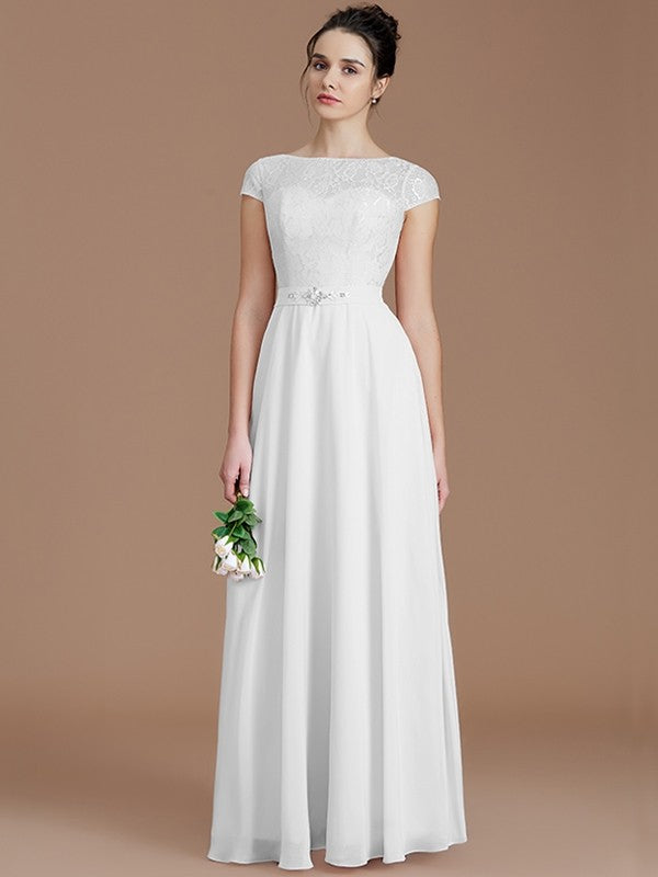 Modern Bateau Sleeveless Lace Chiffon Bridesmaid Dresses