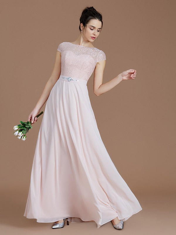 Modern Bateau Sleeveless Lace Chiffon Bridesmaid Dresses