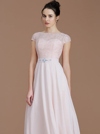 Modern Bateau Sleeveless Lace Chiffon Bridesmaid Dresses