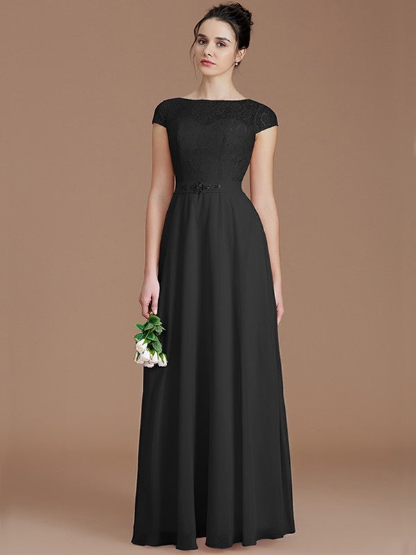 Modern Bateau Sleeveless Lace Chiffon Bridesmaid Dresses