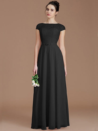 Modern Bateau Sleeveless Lace Chiffon Bridesmaid Dresses