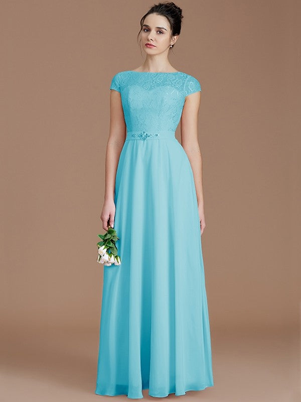 Modern Bateau Sleeveless Lace Chiffon Bridesmaid Dresses