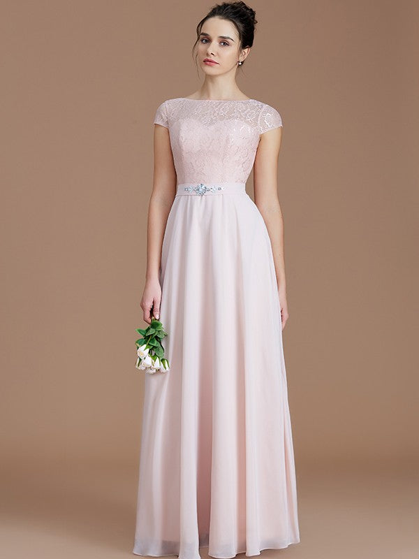 Modern Bateau Sleeveless Lace Chiffon Bridesmaid Dresses