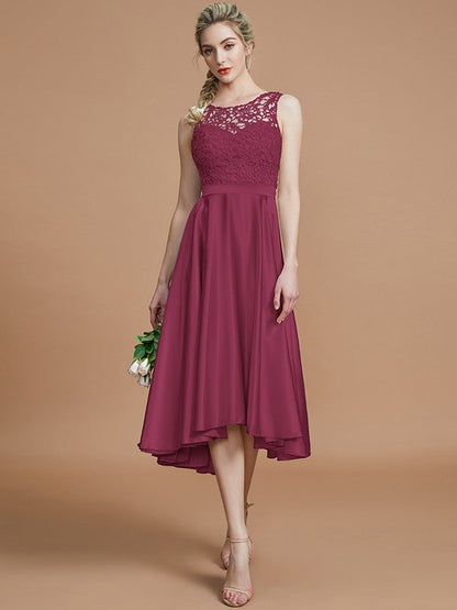 Modern Bateau Sleeveless Ruffles Asymmetrical Bridesmaid Dresses