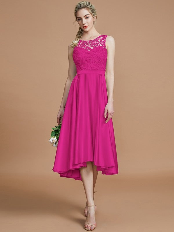 Modern Bateau Sleeveless Ruffles Asymmetrical Bridesmaid Dresses