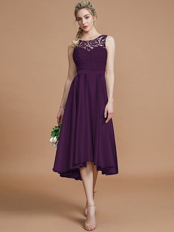 Modern Bateau Sleeveless Ruffles Asymmetrical Bridesmaid Dresses