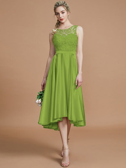 Modern Bateau Sleeveless Ruffles Asymmetrical Bridesmaid Dresses