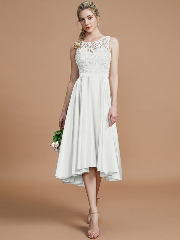 Modern Bateau Sleeveless Ruffles Asymmetrical Bridesmaid Dresses