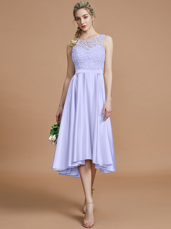 Modern Bateau Sleeveless Ruffles Asymmetrical Bridesmaid Dresses