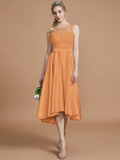 Modern Bateau Sleeveless Ruffles Asymmetrical Bridesmaid Dresses