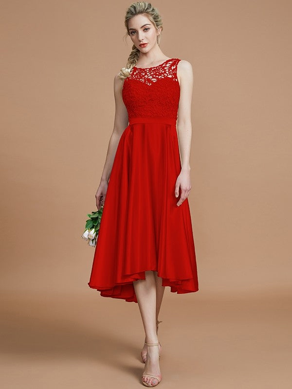 Modern Bateau Sleeveless Ruffles Asymmetrical Bridesmaid Dresses