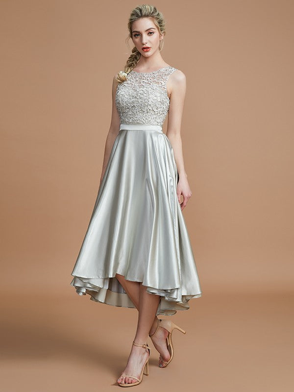 Modern Bateau Sleeveless Ruffles Asymmetrical Bridesmaid Dresses