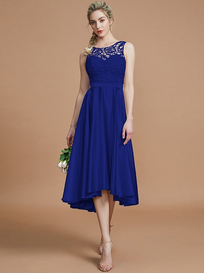 Modern Bateau Sleeveless Ruffles Asymmetrical Bridesmaid Dresses