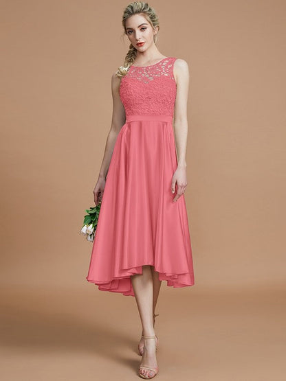 Modern Bateau Sleeveless Ruffles Asymmetrical Bridesmaid Dresses