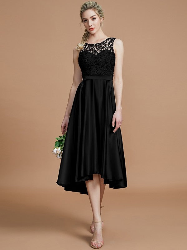 Modern Bateau Sleeveless Ruffles Asymmetrical Bridesmaid Dresses