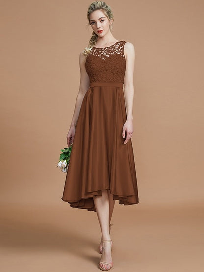 Modern Bateau Sleeveless Ruffles Asymmetrical Bridesmaid Dresses