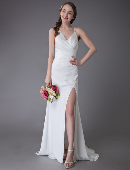 Modern Beach Wedding Dresses Sexy Bridal Dress High Split Ivory Sheath Straps Summer Wedding Gowns