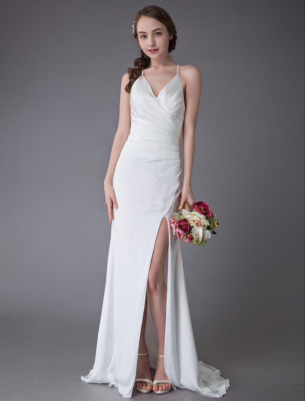 Modern Beach Wedding Dresses Sexy Bridal Dress High Split Ivory Sheath Straps Summer Wedding Gowns