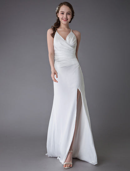 Modern Beach Wedding Dresses Sexy Bridal Dress High Split Ivory Sheath Straps Summer Wedding Gowns