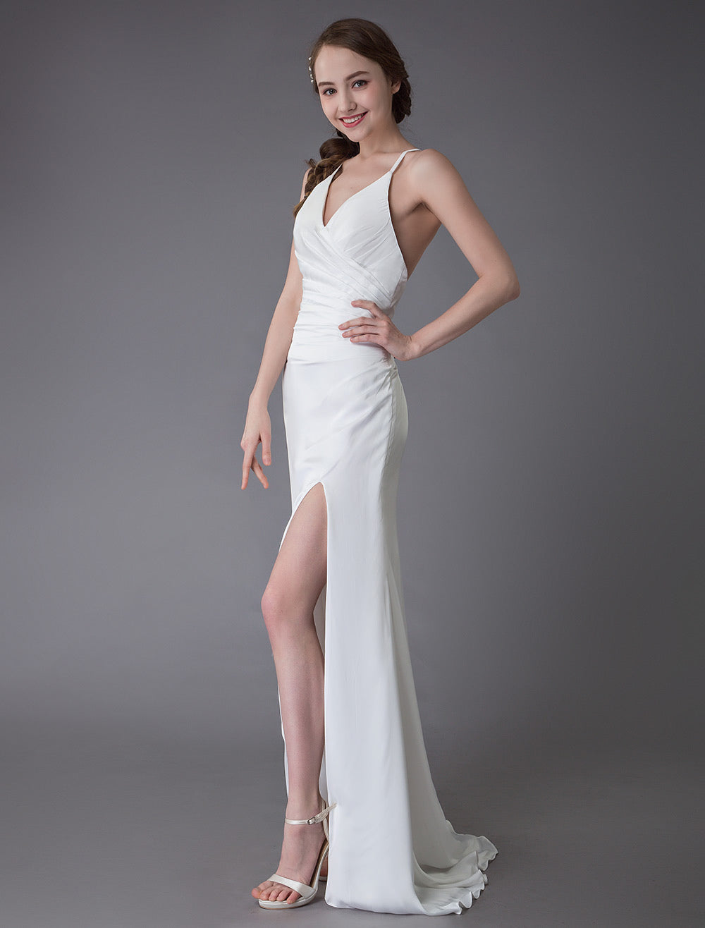 Modern Beach Wedding Dresses Sexy Bridal Dress High Split Ivory Sheath Straps Summer Wedding Gowns