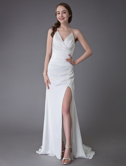 Modern Beach Wedding Dresses Sexy Bridal Dress High Split Ivory Sheath Straps Summer Wedding Gowns