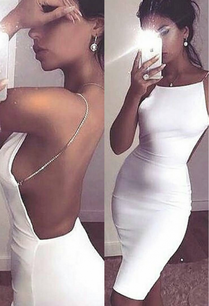 Modern Spaghetti-Strap Short Homecoming Dresses Sleeveless White Backless Cocktail Dress