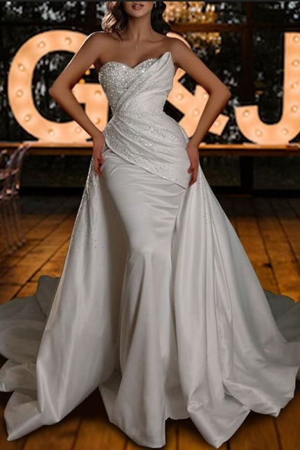 Modest Strapless Mermaid Sequined Sleeveless Wedding Dresses Online