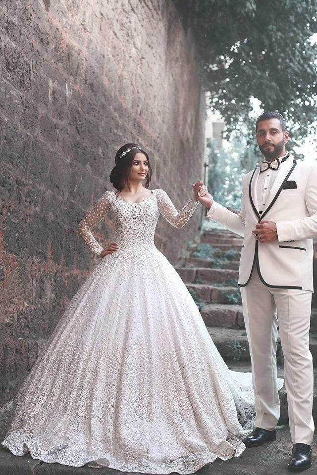 New Arrival Long Sleeves Bridal Dress Lace Applique Custom Made Wedding Dresses