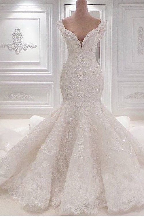 New Arrival Mermaid Vintage Wedding Dresses Online Classic V Neck Lace Bridal Gowns Online