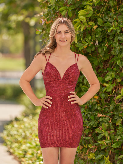 Nigella | Bodycon V Neck Burgundy Sequins Short Homecoming Dress