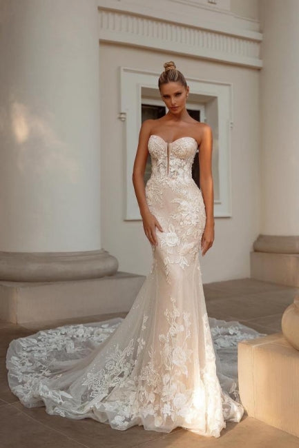 Noble sweetheart sleeveless mermaid lace Wedding Dresses