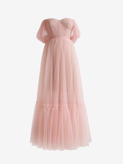 Nova | A-Line Rose Pink Tulle Sweetheart Tea-Length Prom Dress