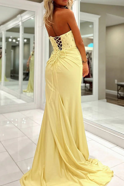 Oberon | Mermaid Strapless Sweetheart Keyhole Beading Long Prom Dresses with Slit