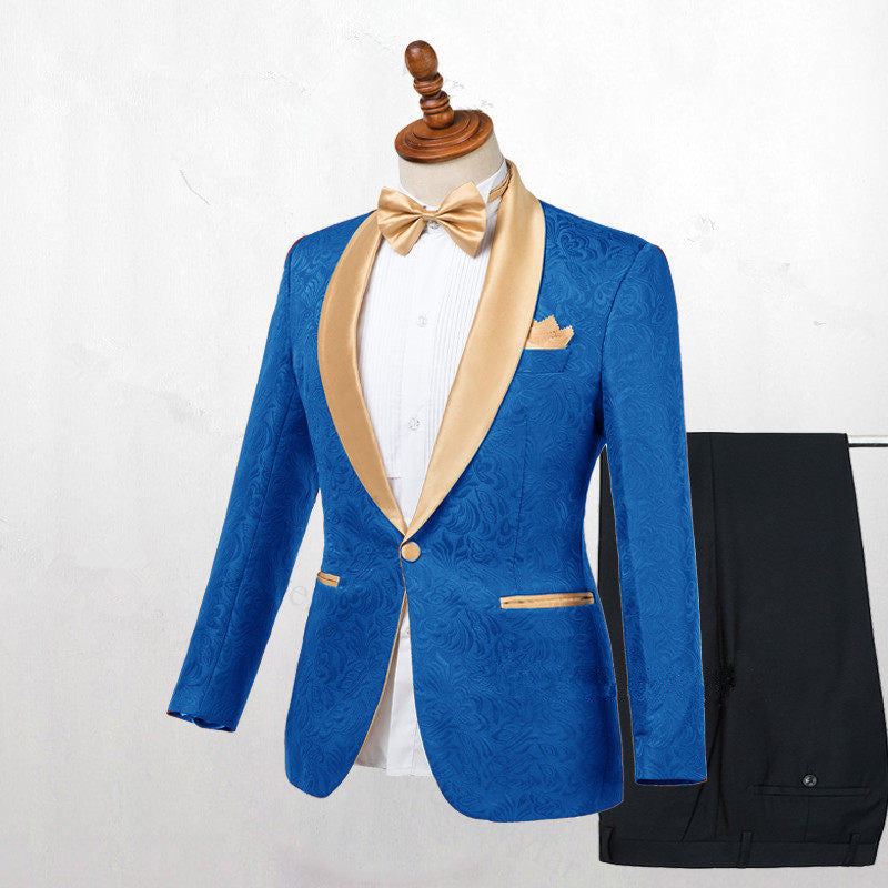 Ocean Blue Jacquard Slim Fit Wedding Suits