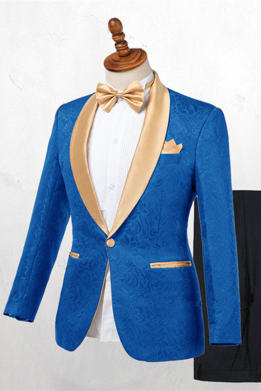 Ocean Blue Jacquard Slim Fit Wedding Suits